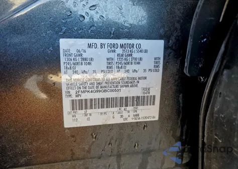 2016 Ford Edge Se from USA, damaged, VIN 2FMPK4G99GBC00531